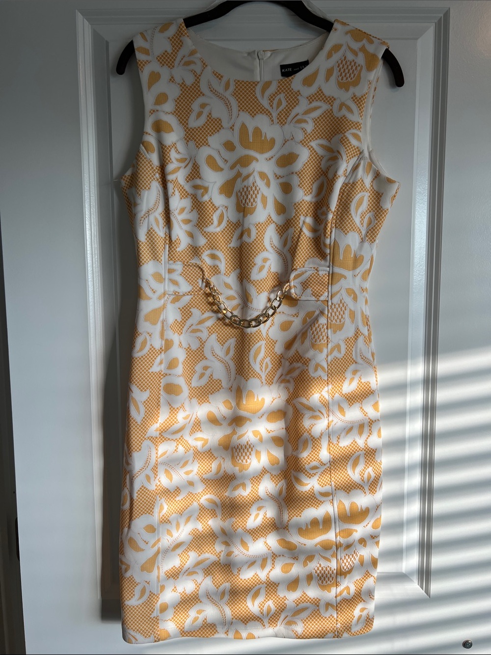 Sleeveless White and Yellow Floral Sheath Dress